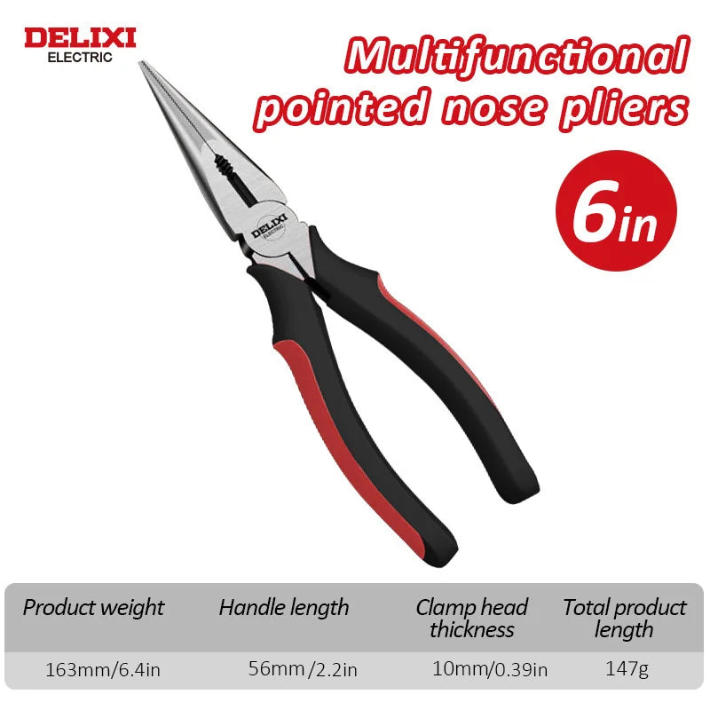 DELIXI ELECTRIC Wire Pliers,Sharp Large Opening Diagonal Pliers Needle Nose Pliers,for Cutting,Twisting and Clamping MetalWires