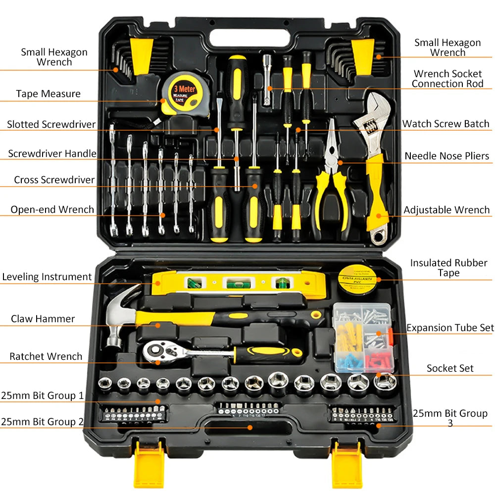 108 Piece Tool Set General House hold Hand Tool Kit with Plastic Toolbox Storage Case Used to Car repair And home Repair