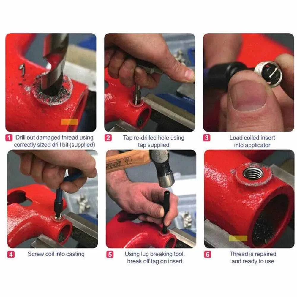 131Pieces Metric HSS Drill Helicoil Thread Repair Kit M5 M6 M8 M10 M12 Threaded Tool Twist Drill Bit Set with Red Case