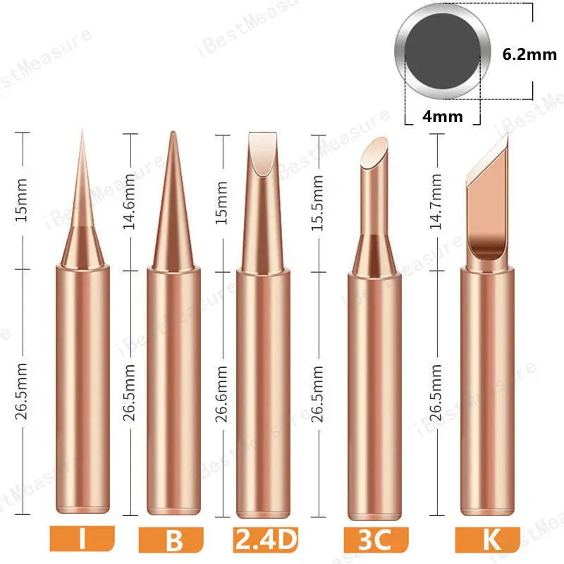 5pcs 900M-T Pure Copper Soldering Iron Tip Lead-free Solder Tips Welding Head BGA Soldering Tools Branding Iron