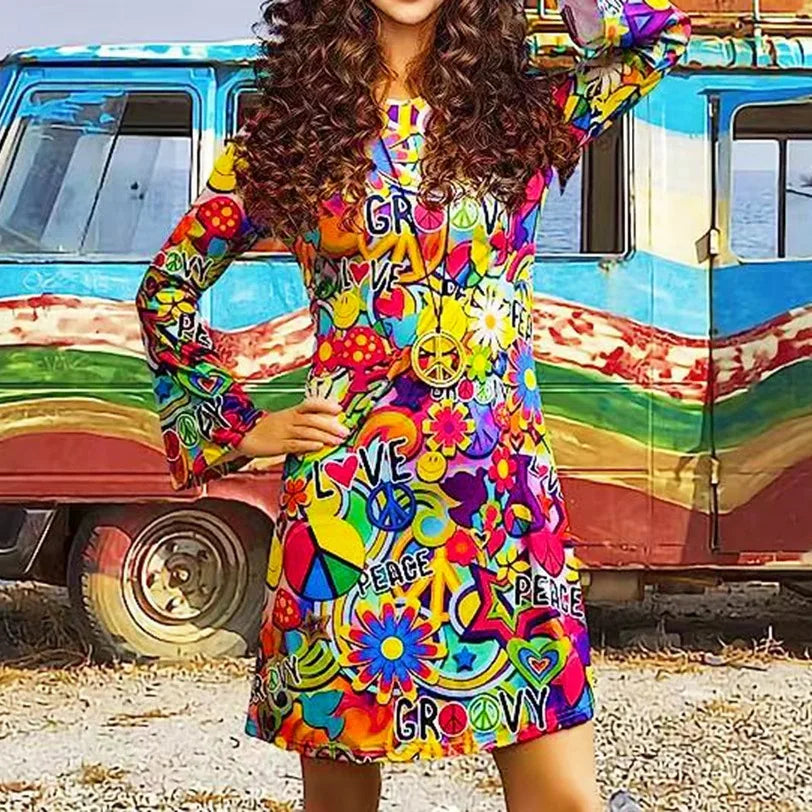 Hippie Costumes with Scarf for Women Male Carnival Halloween Vintage 70s 80s Rock Disco Cosplay Outfits Party Fantasia Dress Up