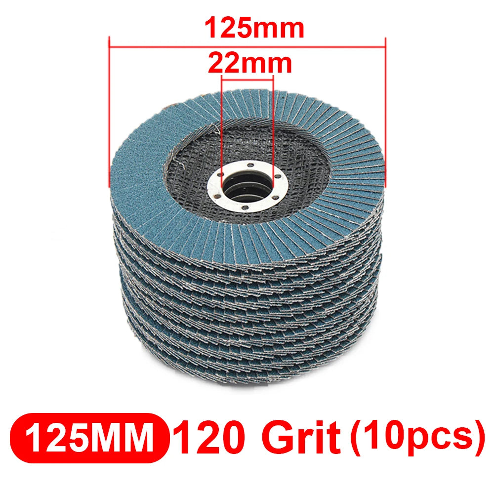 10Pcs 5" 125mm Angle Grinder Sanding Discs 40/60/80/120 Grit Grinding Wheel Flap Discs Metal Plastic Wood Removal Abrasive Tool