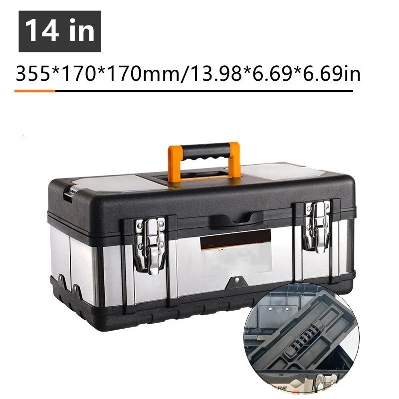 Household portable stainless steel tool box storage box industrial grade empty large toolbox suitcase metal tool organizer box