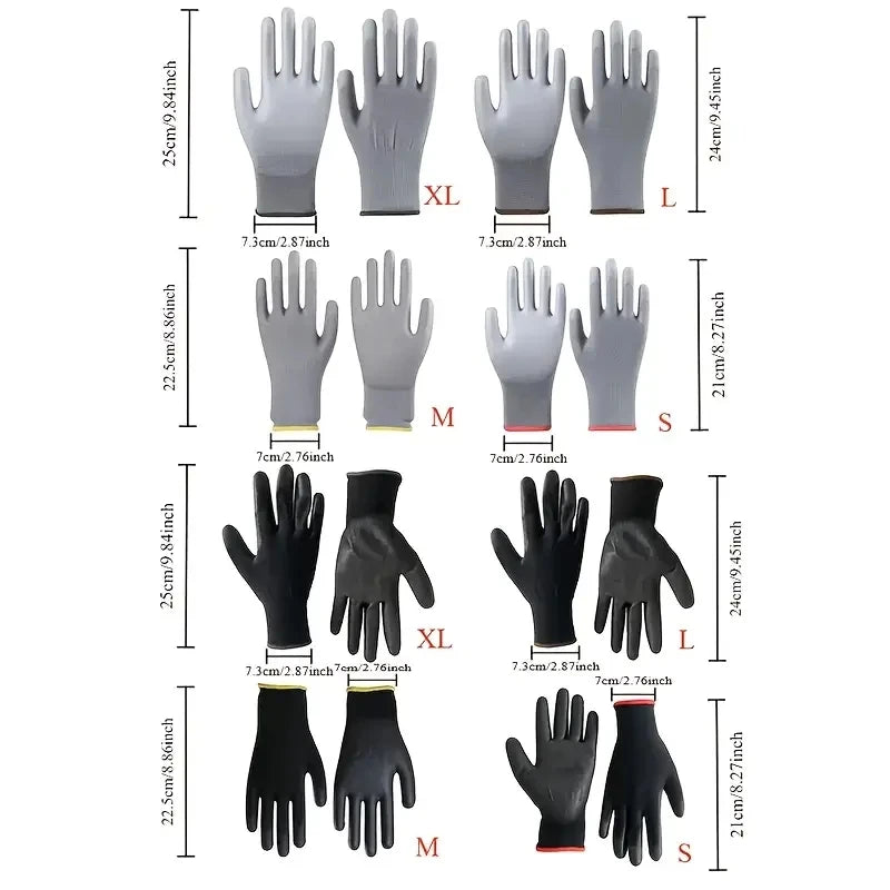 12 Pair Black /Grey/ horticulture Gloves Safety Work Gloves Repair Gloves Palm Coated Gloves Carpenter Repairman Supplies