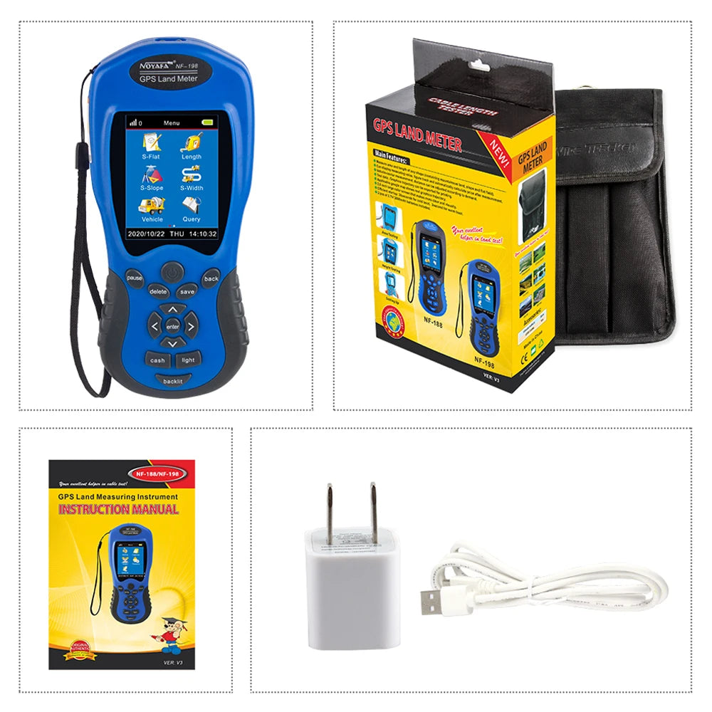 NOYAFA NF-198 GPS Land Meter LCD Display Land Survey Equipment GPS Land Mapping Machine Distance Area Measurement Tool