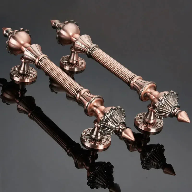 1PCS European Antique Wooden Handle Qinggu Copper Hotel Door Handle Villa Glass Door Handle