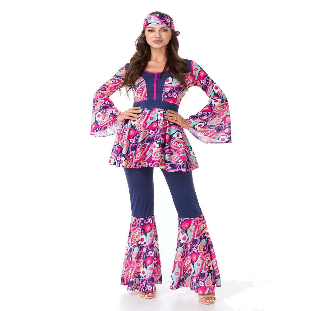 Couple Retro 60s 70s Hippie Cosplay Halloween Costume for Men Women Fancy Disguise Clothing Party Hippie Rock Disco Night Club