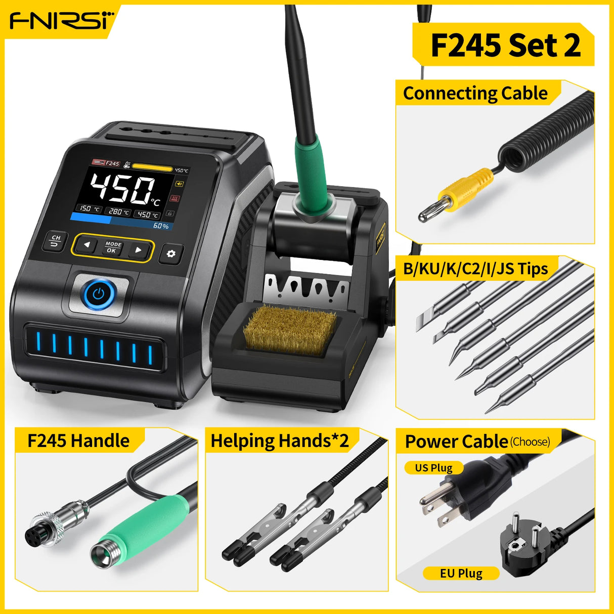 FNIRSI DWS-200 200W Power Repaid Heating Soldering Iron Staion C210 C245 Solder Iron Handle Electronic Welding Rework Station