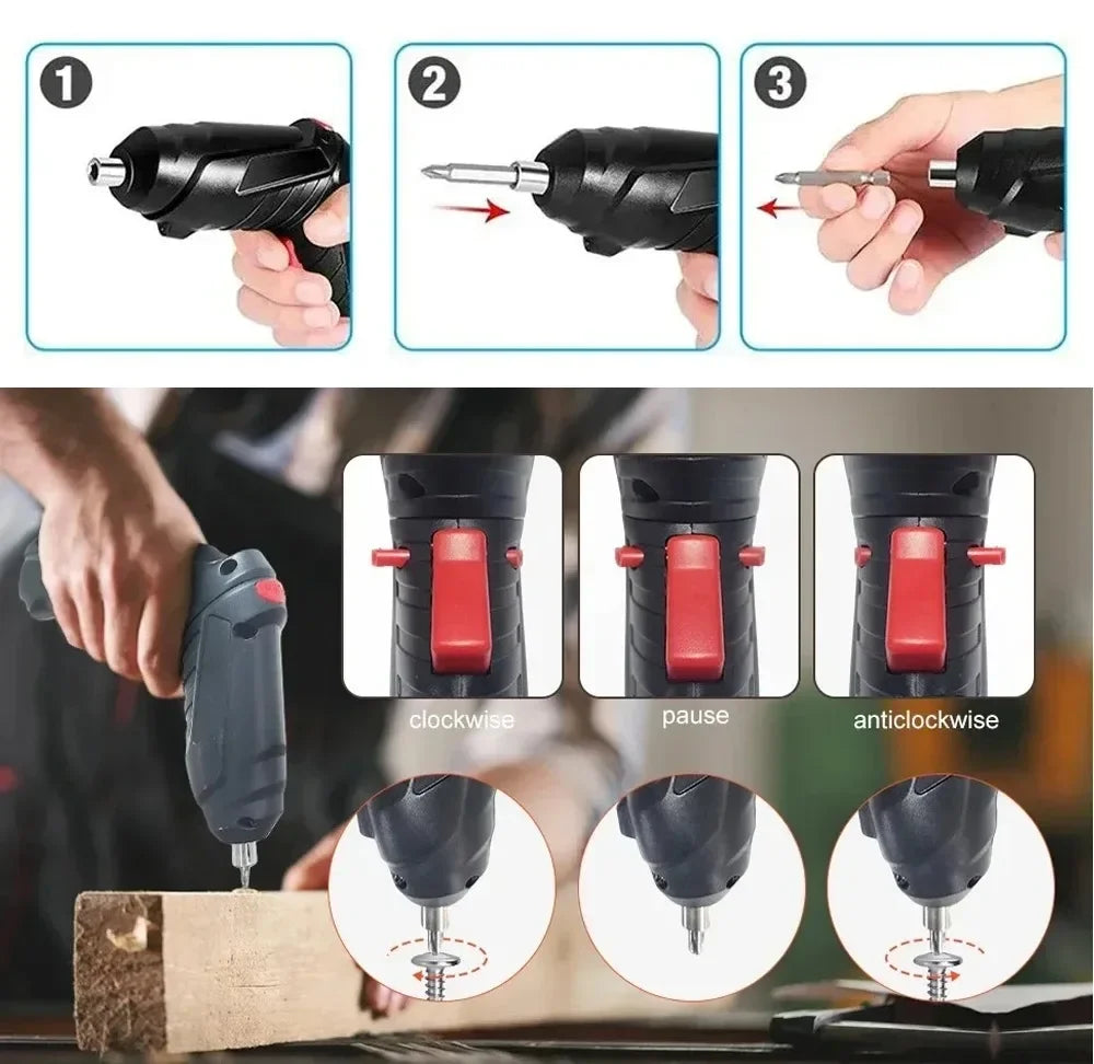 3.6V Powerful Impact Drill Screwdriver LED Lighting Electric Power Screwdriver Set Portable Mini Electric Screwdriver Power Tool