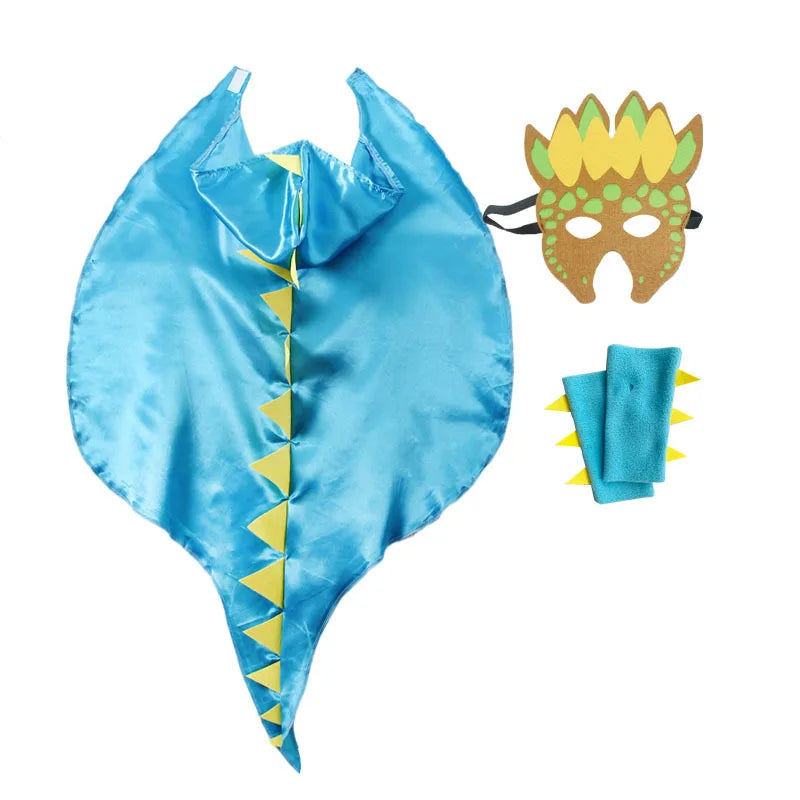 Halloween 6 Color Options Dinosaur Dragon Hooded Cape With Matching Mask Wristband For Cosplay Party Role Play Fancy Dress Cloak
