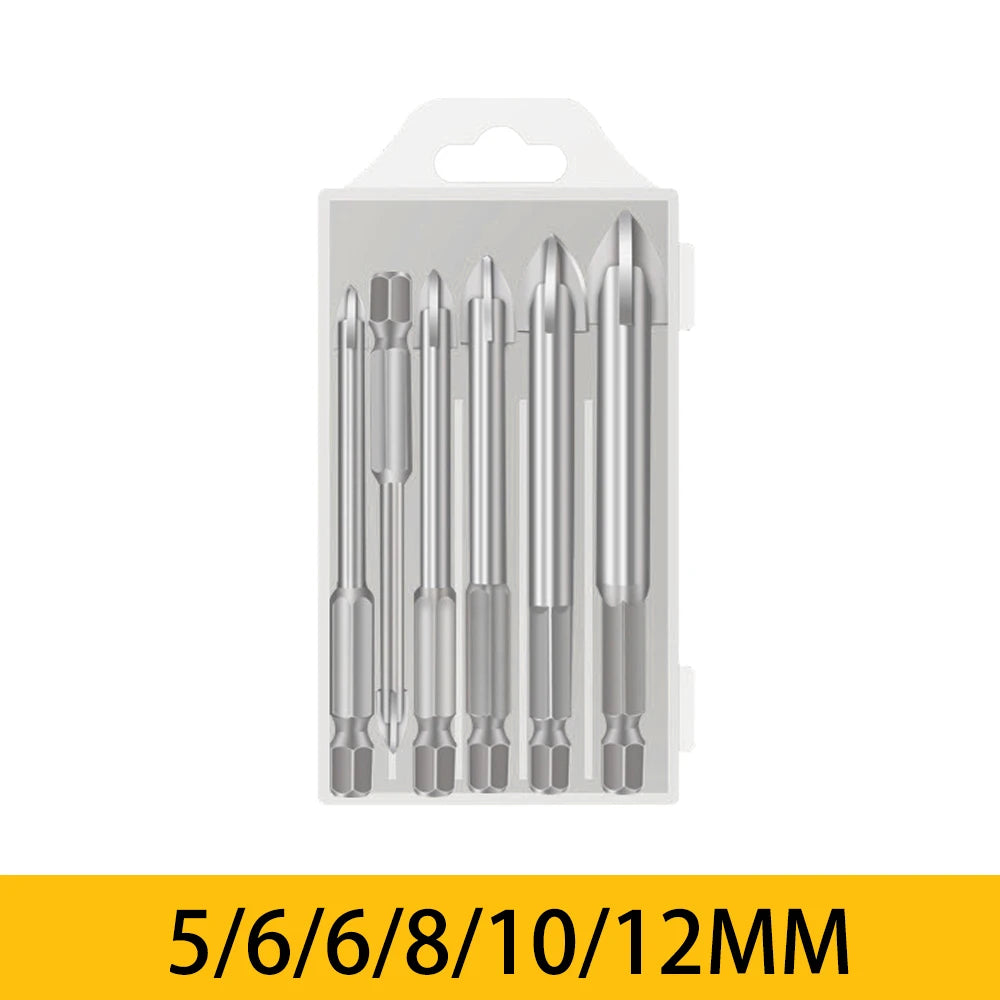 5/6Pcs Set Cross Hex Tile Drill Bits Set for Glass Ceramic Concrete Carbide Hole Opener Brick Hard Alloy Triangle Bit Tool Kit