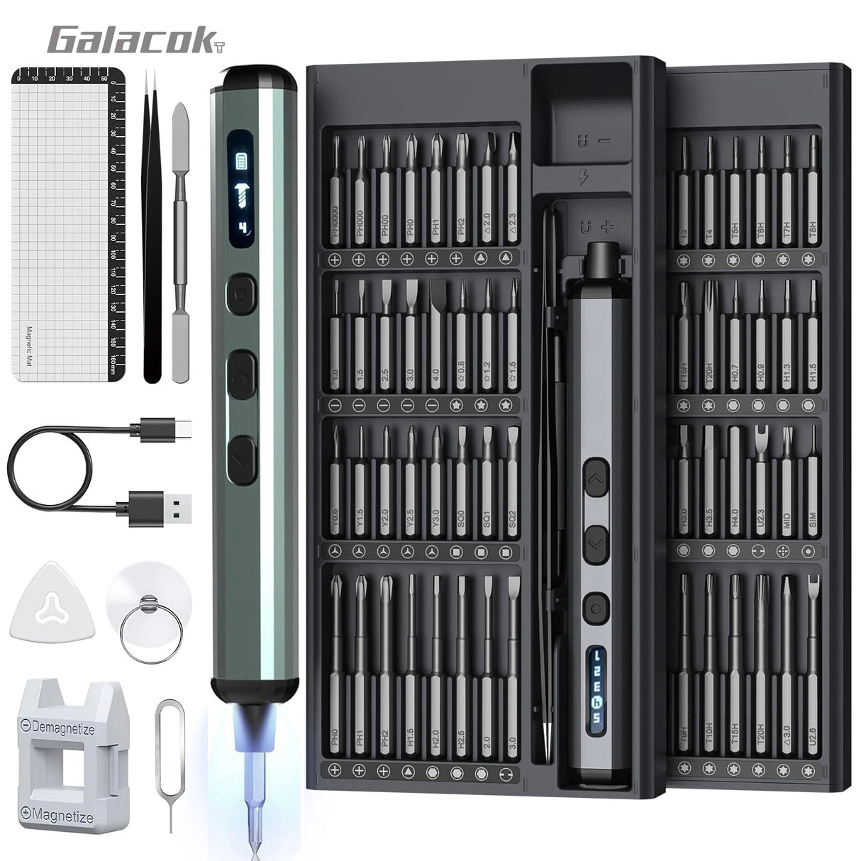 Precision Electric Screwdriver Set 68 in 1 Cordless 64 S2 Precision Drill Bits 5 Torque Settings LED Hand Repair Tool Kit