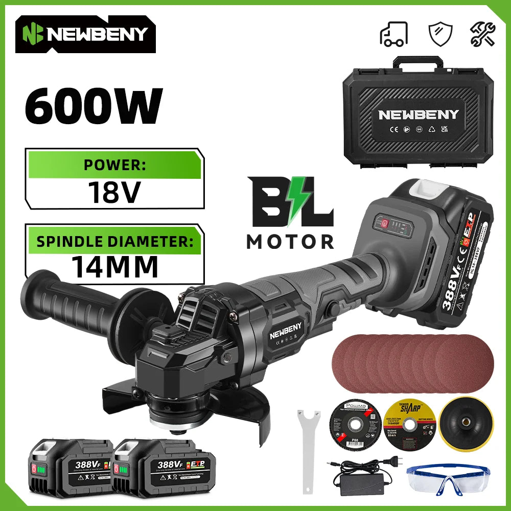 NEWBENY 125mm Brushless Cordless Electric Angle Grinder 3 Gears High Power Grinding Polisher Cutter Tool For Makita Battery Pin