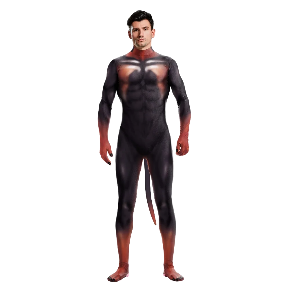 Halloween Costume Adult Mens Wild Animal Cosplay Costume Full Cover 3D Print Beast Petsuit Jumpsuit Bodysuit Tail