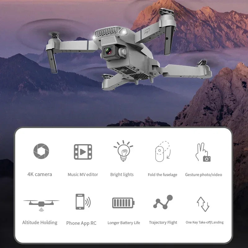 2025 New E88 Pro WIFI FPV Drone Wide Angle HD 4K/1080P Camera Height Hold Foldable Quadcopter RC Helicopter Toy Gift