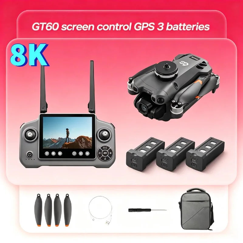 Lenovo GT60 GPS Foldable RC Quadcopter 4.3 Inch Screen 4K HD 8K Brushless Airdrop 5G FPV Dual Camera Drone High Quality PremiumX