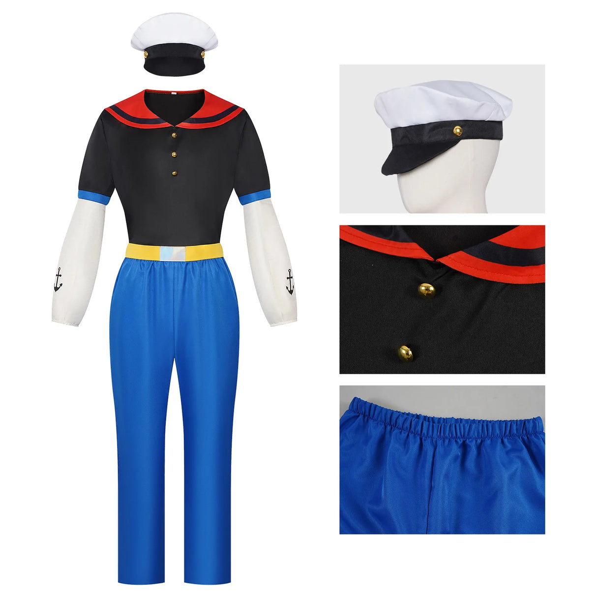 Classic Cartoon Popeye the Sailor Cosplay Costume With Hat Funny RolePlay Outfits For Men Woman Hallowmas Party suit