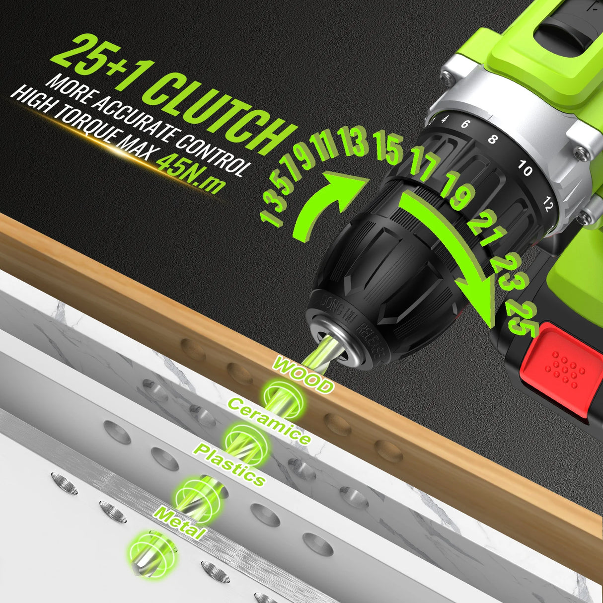 Conentool Electric Screwdriver 21V Rechargeable Battery Cordless Drill Driver LED Work Light Electric Drill 45N.M 25 Torque Set