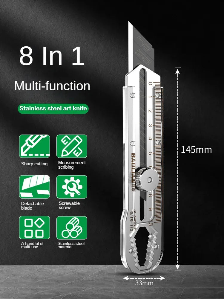 Utility Knife Box Cutter 8 In 1 Mutipurpose Stainless Steel Retractable Heavy Duty Waterproof Snap off Cutter Knife And Blades