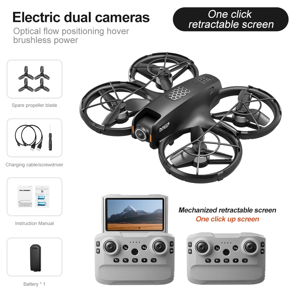 M5 Drone Screen Remote Control Brushless MotorHeadless Mode Helicopter Optical Flow Quadcopter Dron RC Toys for Boy Gift