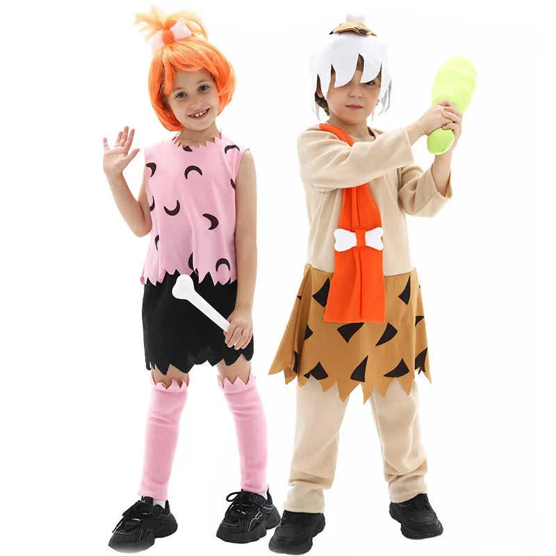 2025 New Arrival Unisex Boys Little Bam Bam Halloween Fancy Dress Up Kids Flint Stone Costume Pink Girls Pebble Costume