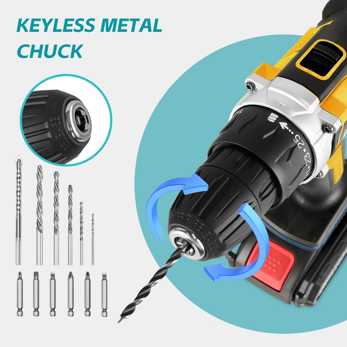 DAVEDTOOL 21V Cordless Drill Multifunctional Impact Screwdriver 2pcs Battery and 24pcs Tool 2 Gear Speed Electric Drill Driver