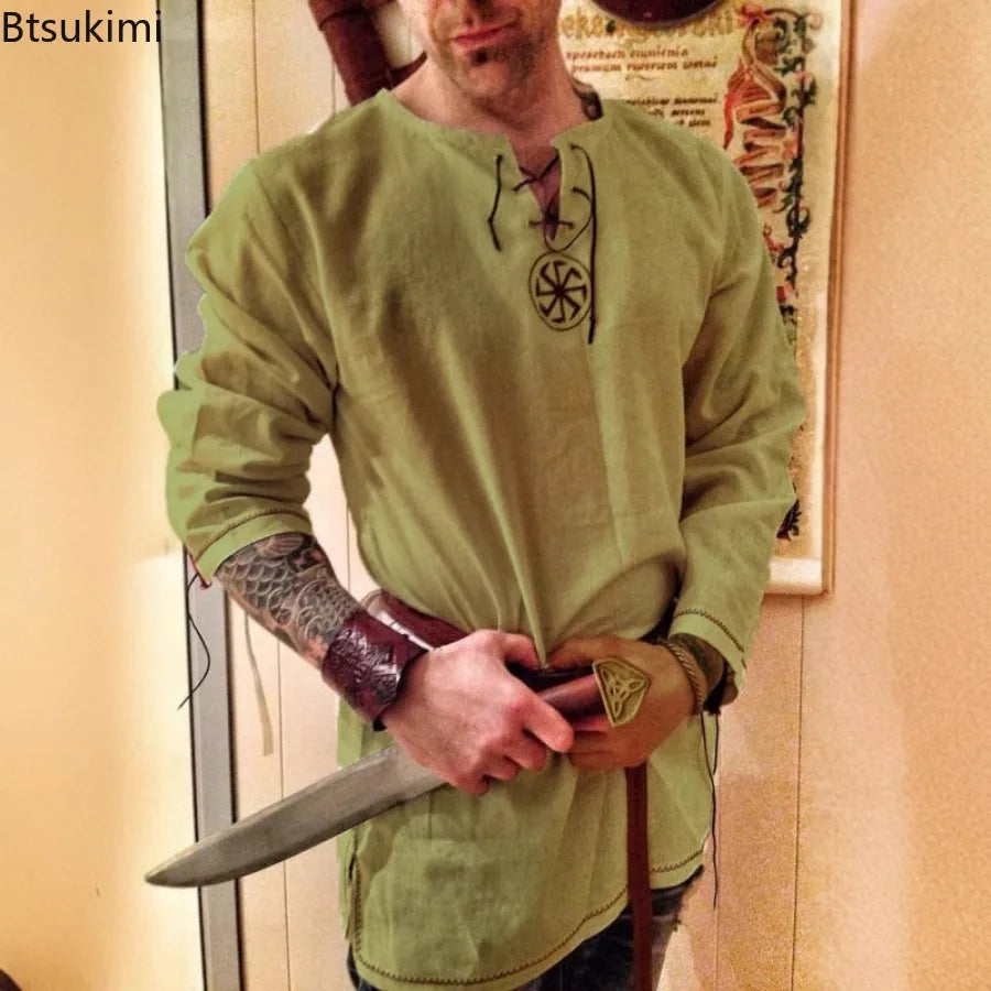 Halloween Knight Cosplay Medieval Renaissance Costume Robe Viking Men Long Sleeve Tops Costume Medieval Clothing Pirate Disguis