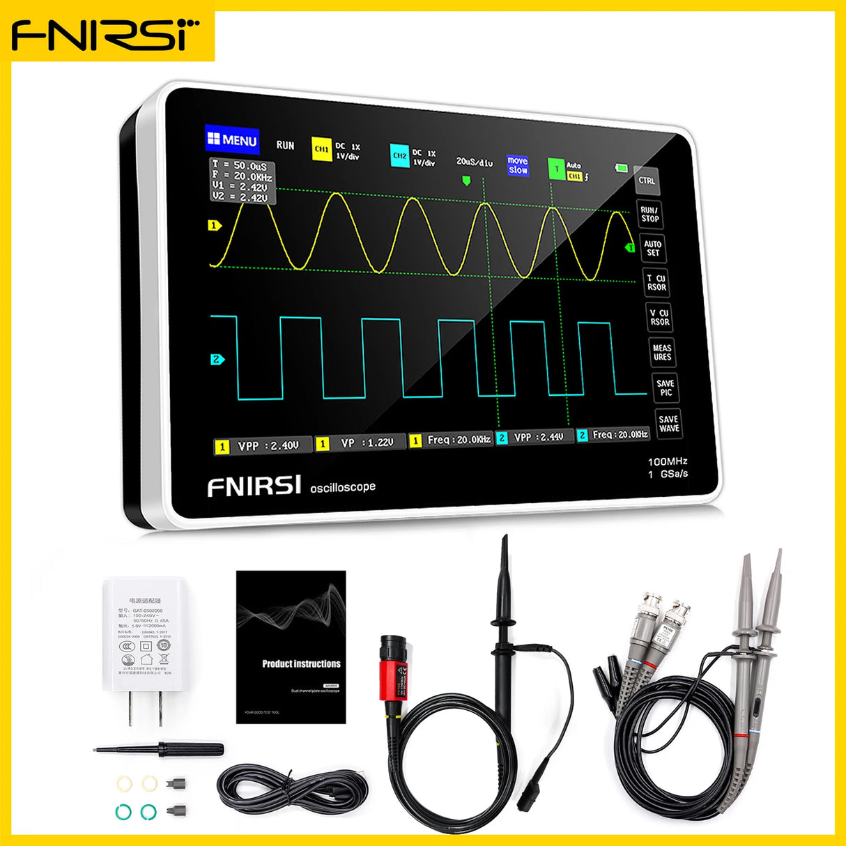 FNIRSI-1013D Digital Tablet Oscilloscope Dual Channel 100M Bandwidth 1GS Sampling Rate 7 Inches Mini Tablet Digital Oscilloscope
