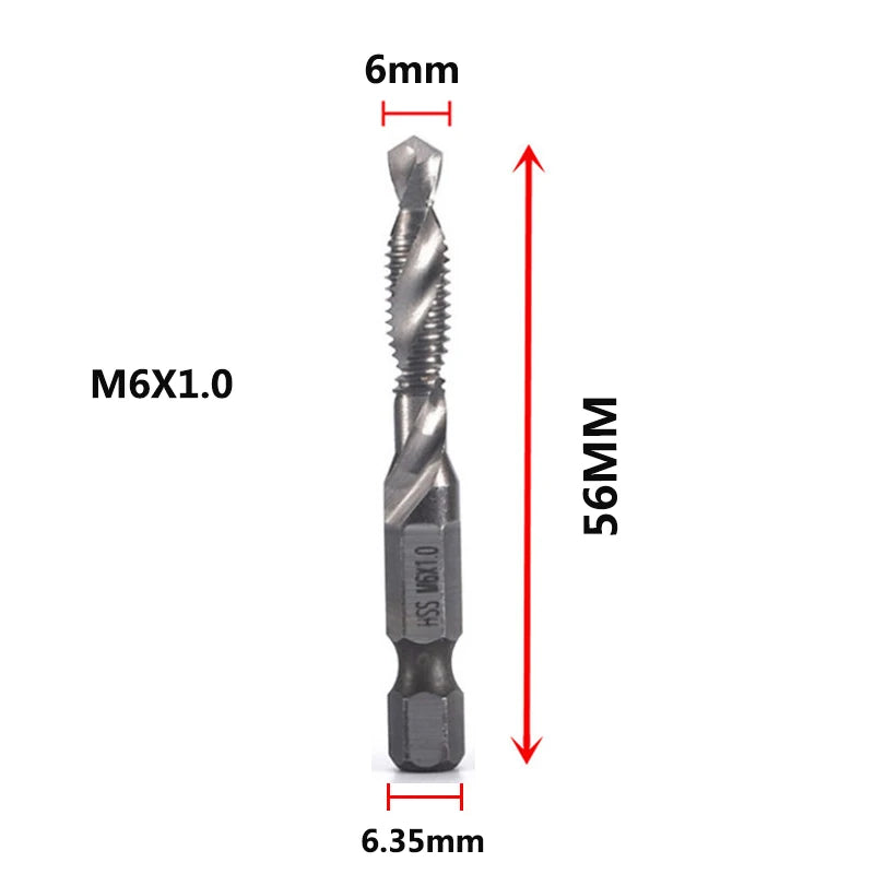 Hex Shank Titanium Plated HSS Screw Thread Metric Tap Drill Bits Screw Machine Compound Tap M3 M4 M5 M6 M8 M10 Hand Tools