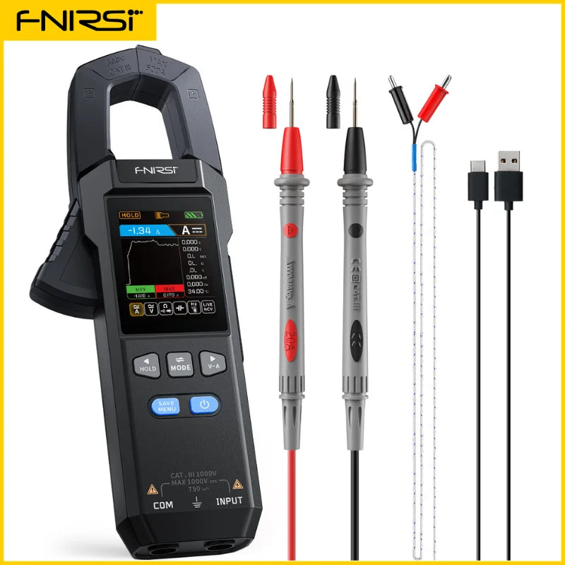 FNIRSI DMC-100 Clamp Meter 10000 Counts TRMS AC/DC Current Amperemeter Clamp 600A Digital Multimeter USB Charge Electrician Tool
