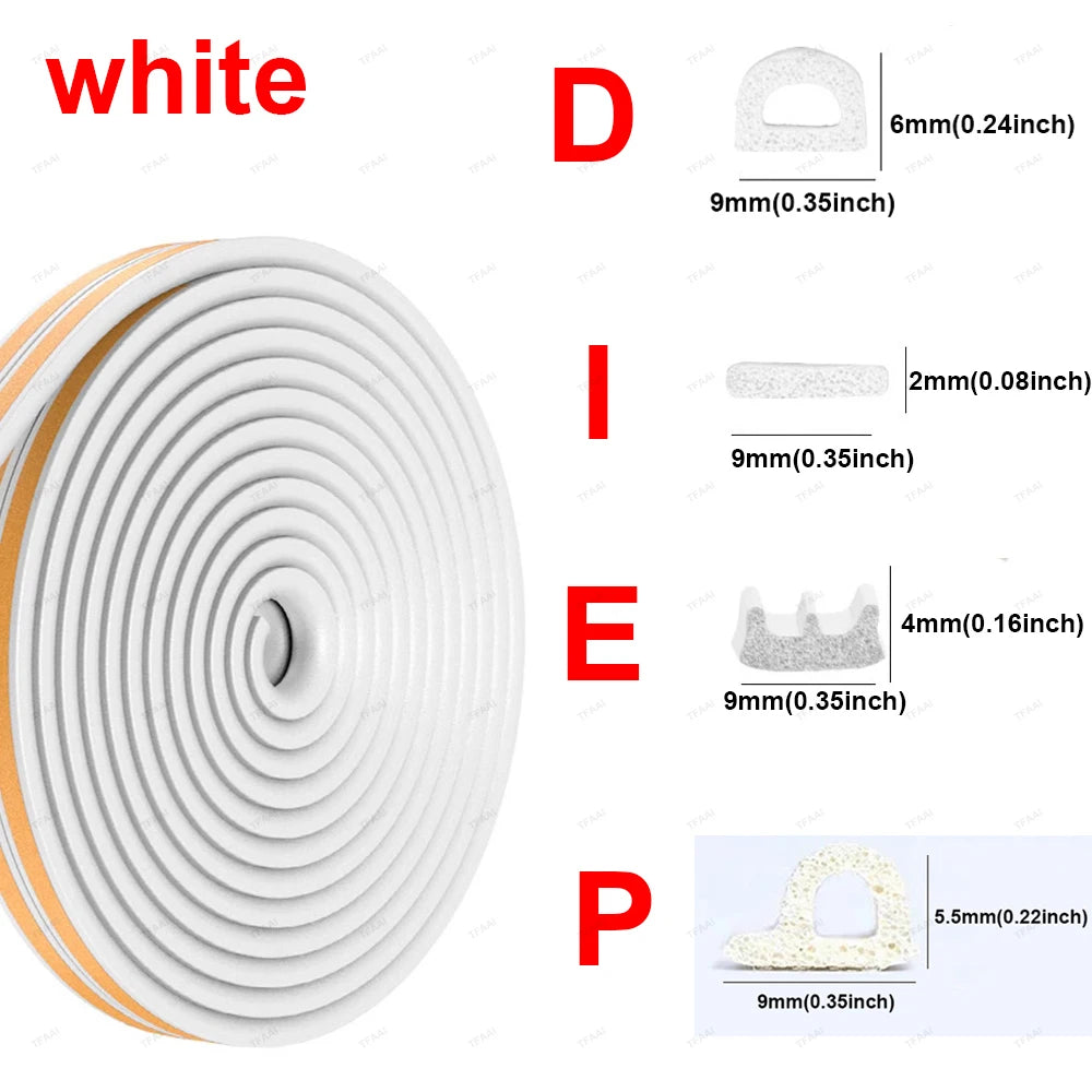 5m/10m DIEP Shape Window Seal Strip 4 Colors Self-adhesive Rubber Weather Stripping Door Windproof Insulation Noise Tape
