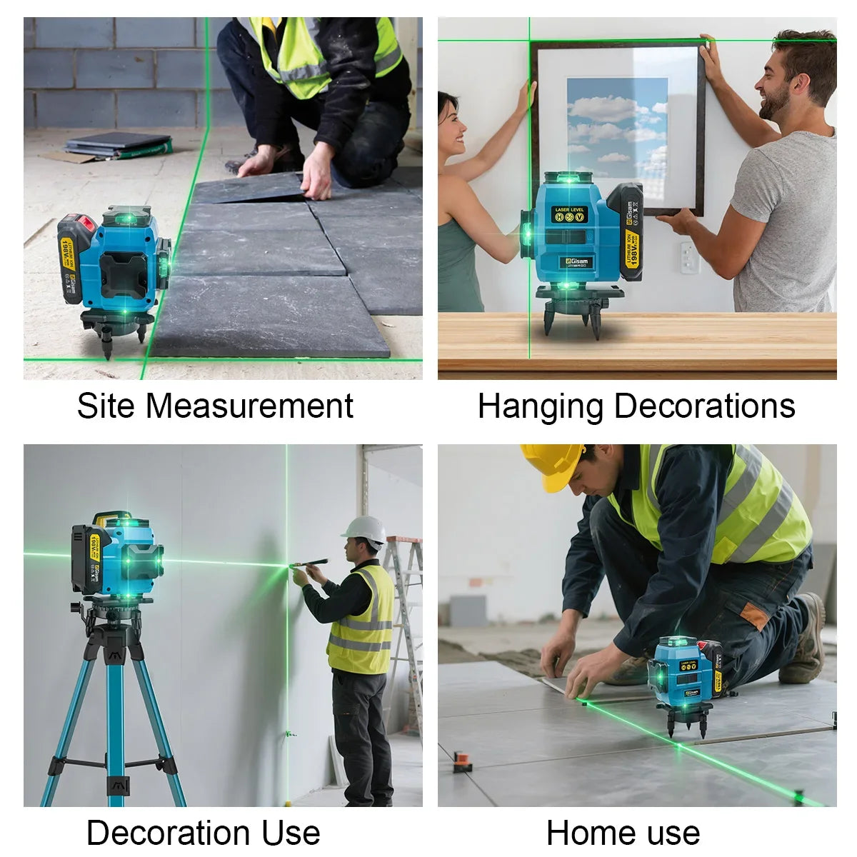 Gisam 16 Lines Laser Level Tripod Green Line SelfLeveling 360 Horizontal & Vertical Remote Control For makita 18v battery pins