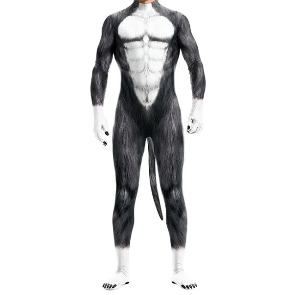 Halloween Costume Adult Mens Wild Animal Cosplay Costume Full Cover 3D Print Beast Petsuit Jumpsuit Bodysuit Tail