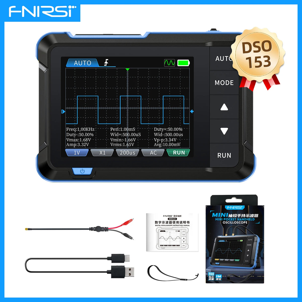 FNIRSI New DSO510 DSO152 DSO153 Mini Handheld Digital 2 IN 1 Oscilloscope Portable 48MS/s 10MHz Bandwidth Electronic Repair Tool