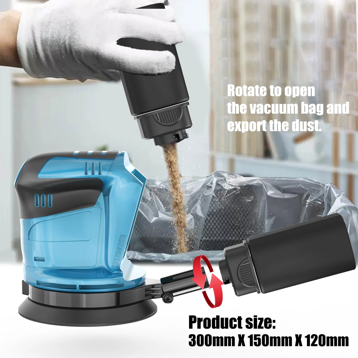 Cordless Sander compatible with Makita 18v Battery,125mm Random Orbital Sander w/12pcs papers Dust Collector 6-Speed Woodworking