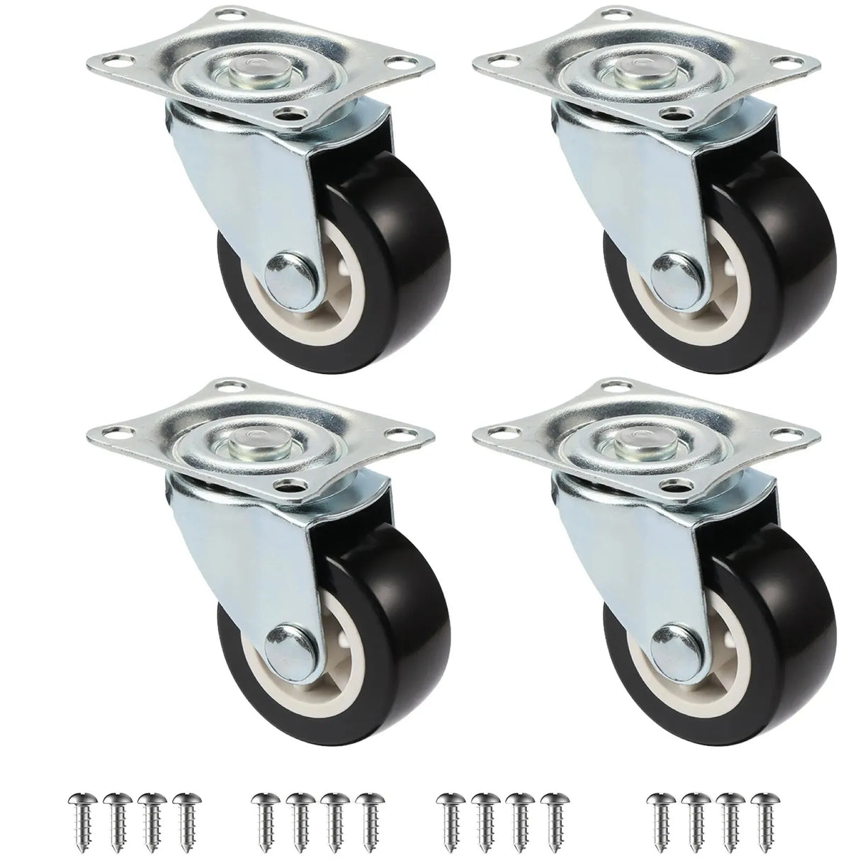 Set Of 4 1"/1.25"/2" PVC Furniture Casters Wear Resistant Mute Universal Heavy Trolley Wheels 360 Degrees Swivel Castor