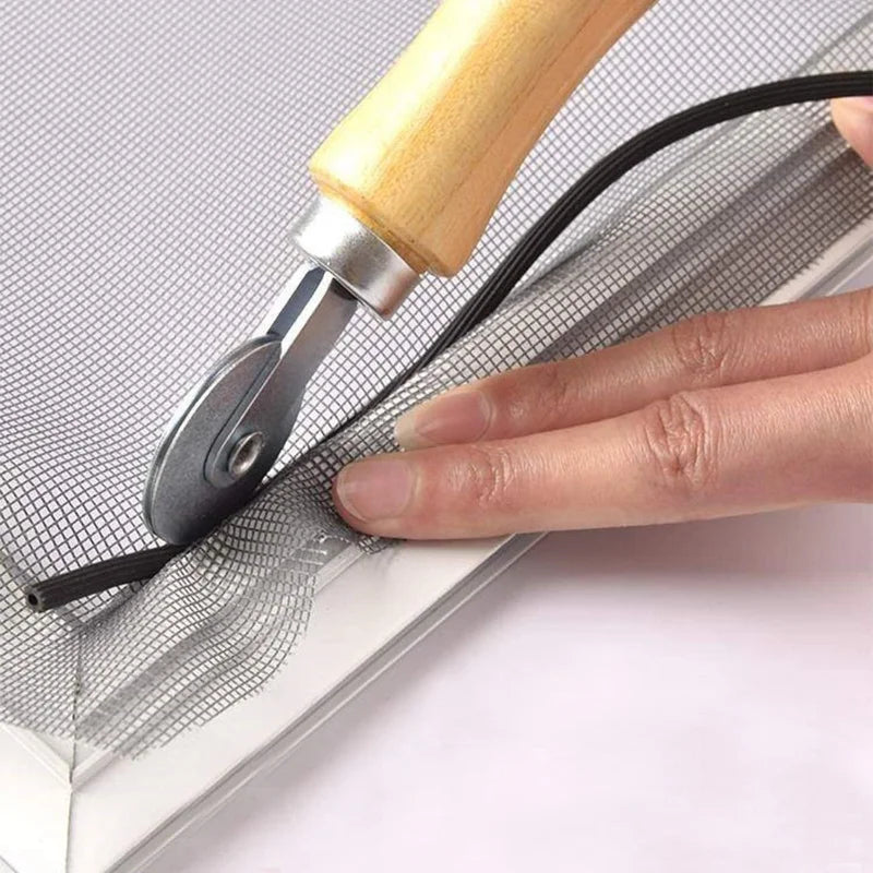 Wooden Handle and Steel Wheels Rolling Tool for Double Window Installation Hand Spline Roller Household Durable Screen Door