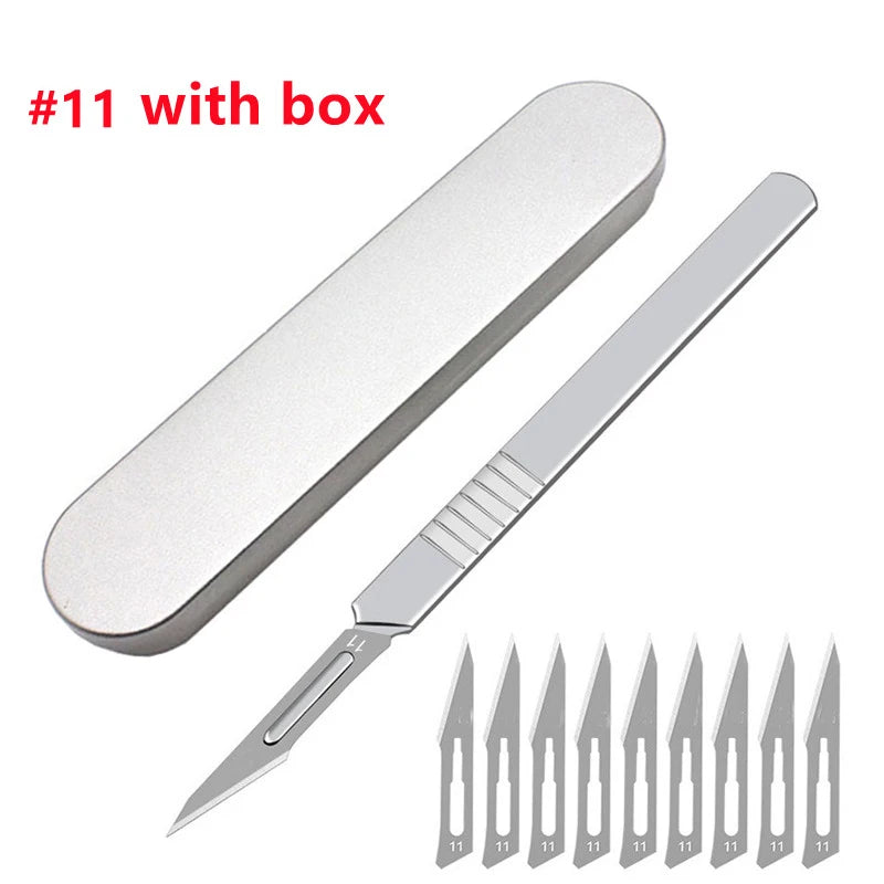 11# 23# Carbon Steel Carving Metal Scalpel Blades Handle Scalpel DIY Cutting Repair Animal Surgical Knife Tool Kits Box Non Slip
