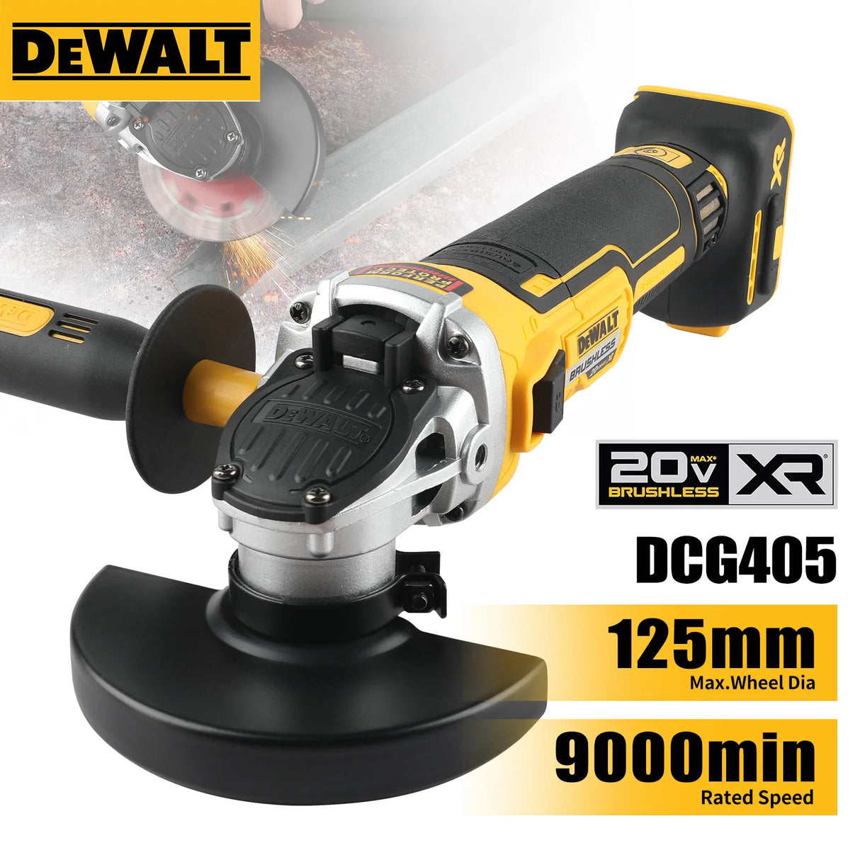 DEWALT DCG405NT 125mm Brushless Flat Head Angle Grinder Bare Machine Tool Cutting Machine 20V Lithium Battery