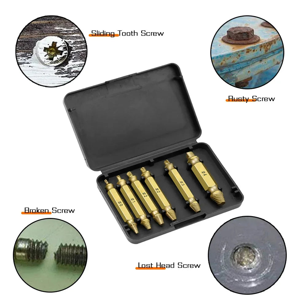 Damaged Screw Extractor Broken Bolt Stripped Set Double Head Tool Easy Out Removal Disassemble Stud Slip Teeth Demolish Remover