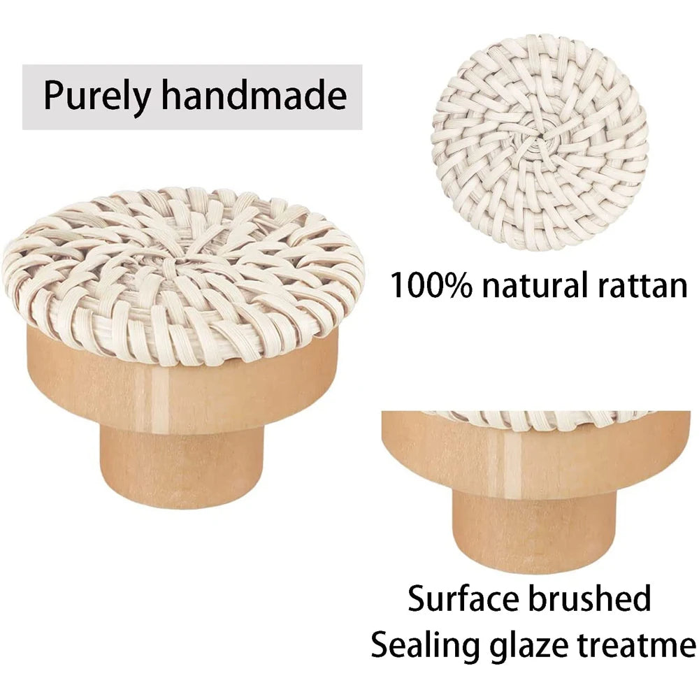 1-24pcs Rattan Wooden Handles Round Handmade Cabinets Drawer Pulls Wood Kitchen Cupboard Wardrobe Door Dresser Knobs