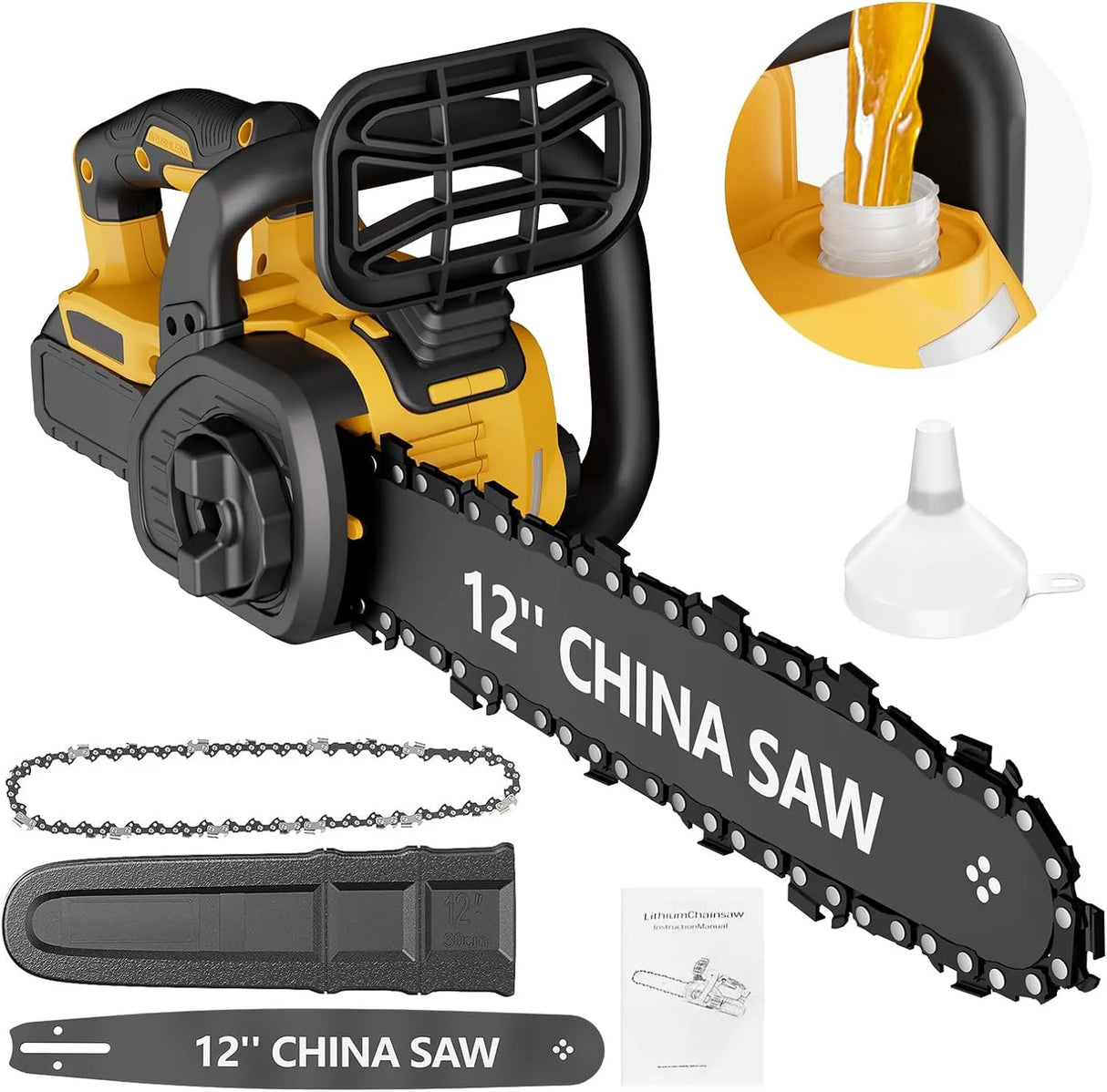 12" Cordless Chainsaw Handheld Garden Electric Chain Saw for Tree Branch Wood Cutting for DeWalt 20v Battery