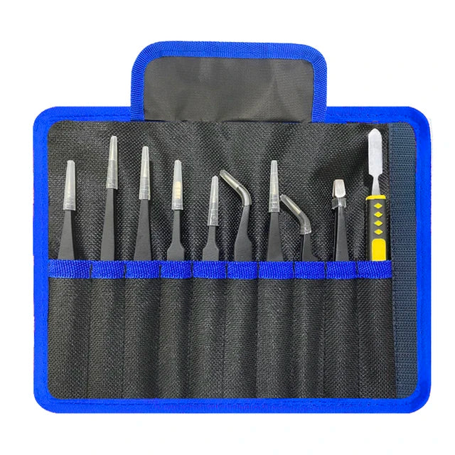 Stainless Steel Precision Antistatic Electrostatic Tweezers Set Maintenance Tools Professional Electronic Tweezers 10pcs