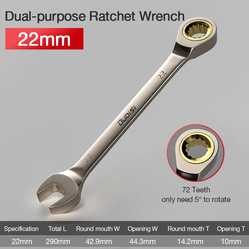1Pc Key Wrench Flexible Golden Ratchet Wrenches Torque Universal Spanners for Car Repair Tools Metric Hand Tool