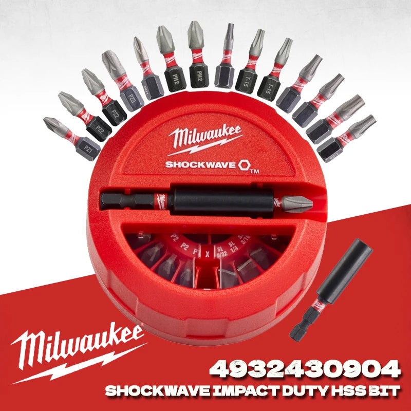 MILWAUKEE 4932430904 15 Pieces SHOCKWAVE Impact Duty Puck Set Drill Bits Set for Impact Drill Milwaukee Power Tool Accessories