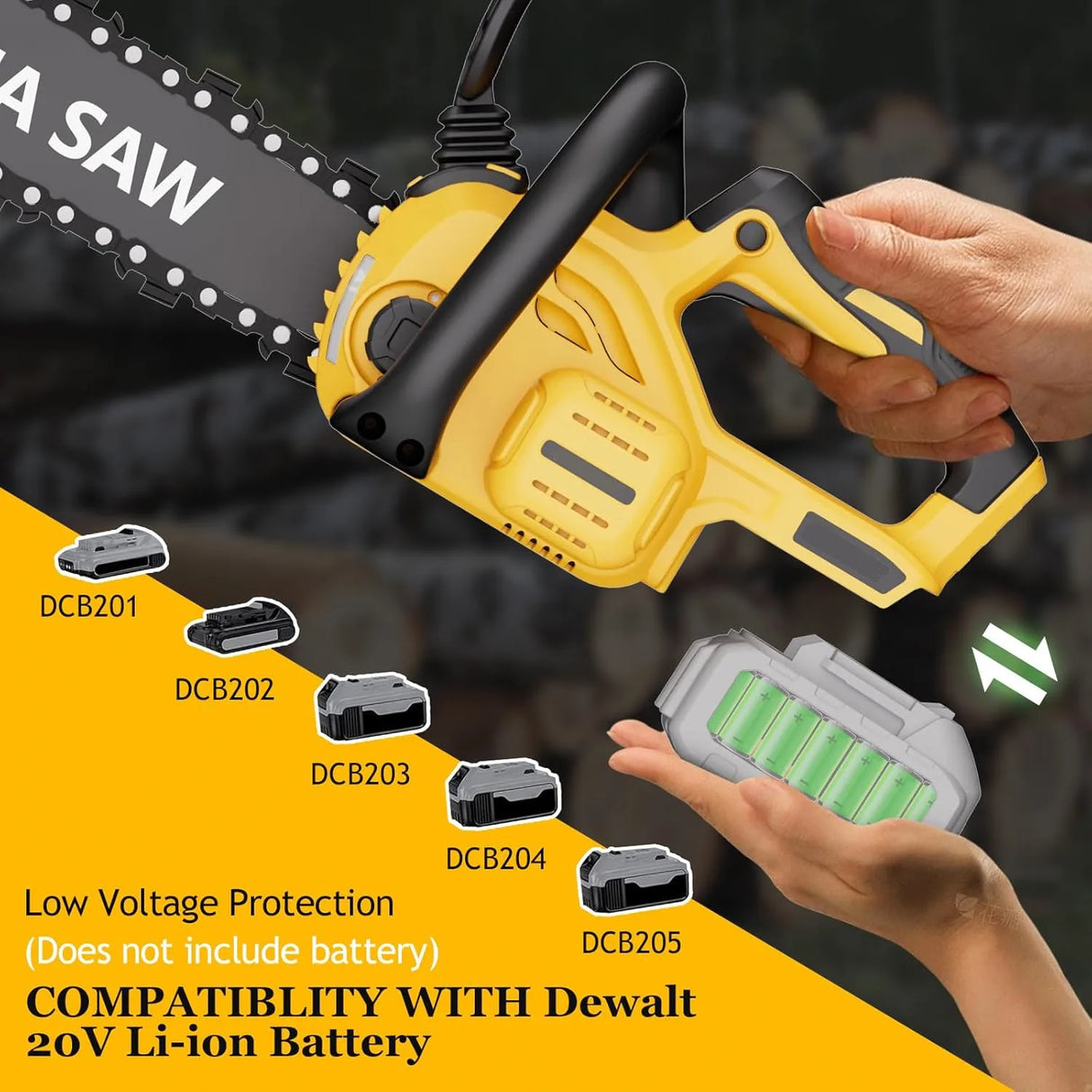 12" Cordless Chainsaw Handheld Garden Electric Chain Saw for Tree Branch Wood Cutting for DeWalt 20v Battery
