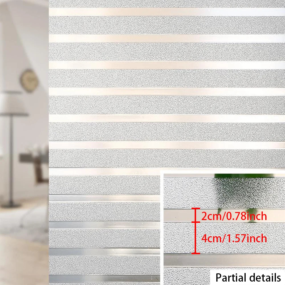 Frosted Privacy Window Film Static Cling Anti-UV Day & Night Reeded Striped Pattern No-Glue Removable for Home Office Bathroom
