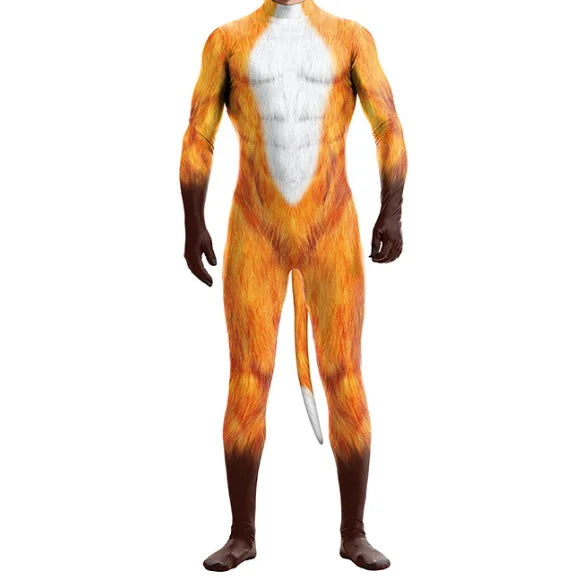 Halloween Costume Adult Mens Wild Animal Cosplay Costume Full Cover 3D Print Beast Petsuit Jumpsuit Bodysuit Tail