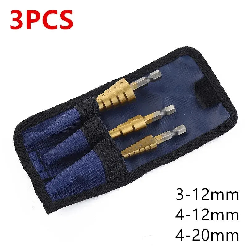 3-12mm/4-12mm/4-20mm Hss Step Drill Bit, Straight Groove DrillTitanium Coated Metal Driller, Drilling Tools Set