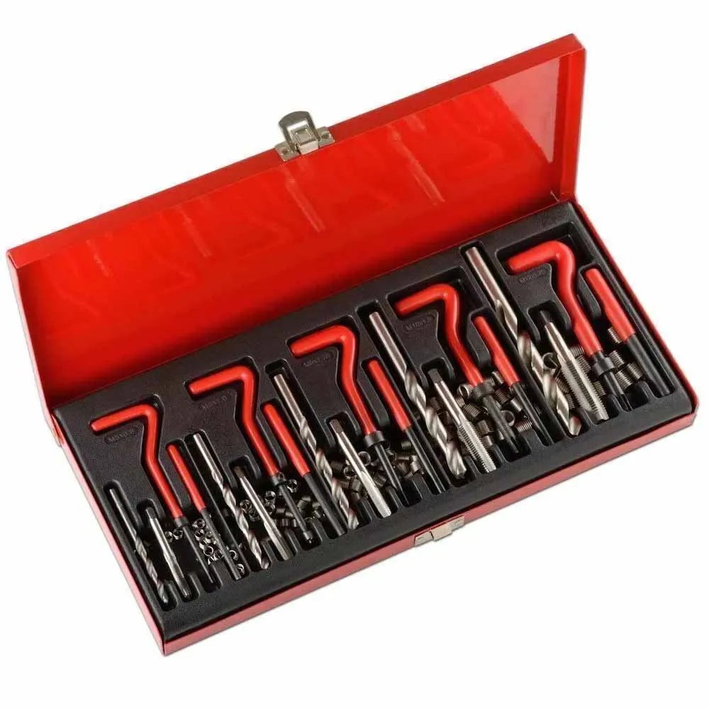 131Pieces Metric HSS Drill Helicoil Thread Repair Kit M5 M6 M8 M10 M12 Threaded Tool Twist Drill Bit Set with Red Case